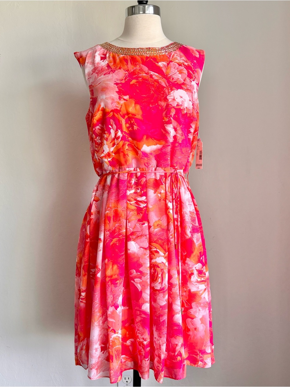 Covington Vibrant Pink & Orange Abstract Print Sleeveless Mini Dress, 12 NWT